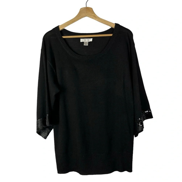 Christopher & Banks Black Knit Bateau Neck Sequin Short Sleeve Sweater M - Picture 1 of 3
